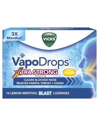 Vicks VapoDrops Xtra Strong Lemon Menthol Blast 16 Lozenges