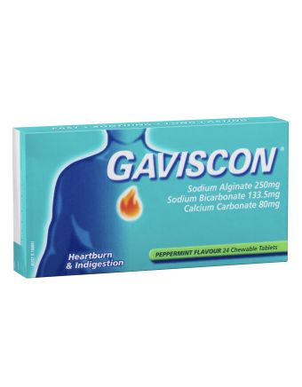 Gaviscon Heartburn & Indigestion Relief Peppermint 24 Chewable Tablets
