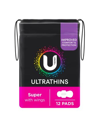 U By Kotex Super Ultrathins Pads with Wings 12 Pack