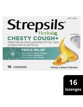 Strepsils Herbal Chesty Cough Honey Lemon Flavour 16 Lozenges