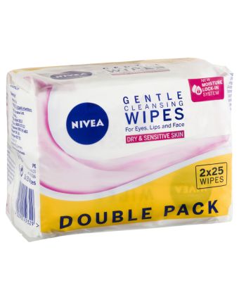 Nivea Gentle Facial Cleansing Wipes for Dry and Sensitive Skin 25 Twin Pack