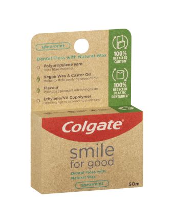 Colgate Smile For Good Naturally Waxed Vegan Spearmint Dental Floss 50m with Recycled Packaging
