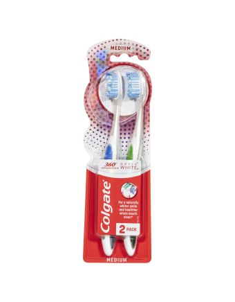 Colgate 360° Optic White Platinum Medium Manual Toothbrush 2 Pack