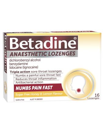 Betadine Anaesthetic Lozenges Honey and Lemon 16 Pack