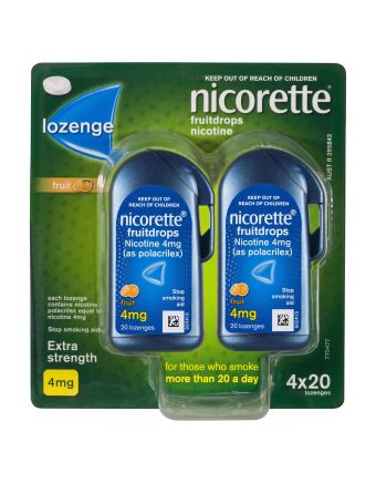 Nicorette Quit Smoking Extra Strength Nicotine Lozenge Fruitdrops 4 x 20 Pack