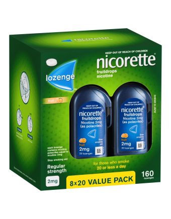 Nicorette Quit Smoking Regular Strength Nicotine Lozenge Fruitdrops 8 x 20 Pack