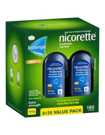 Nicorette Quit Smoking Extra Strength Nicotine Lozenge Fruitdrops 8 x 20 Pack