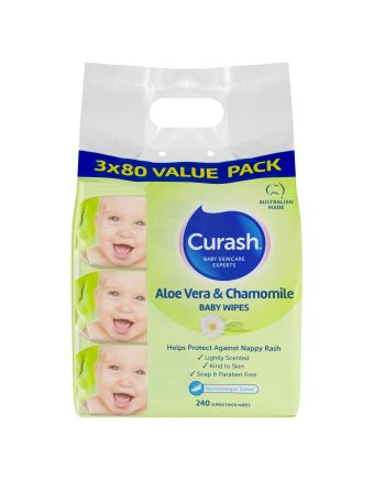 Curash Wipes Aloe And Chamomile 3X80 Pack
