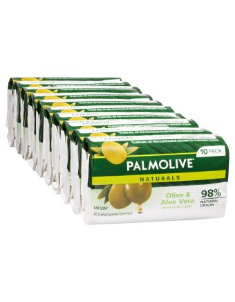 Palmolive Naturals Bar Soap, 10 Pack x 90g, Moisture Care with Natural Olive & Aloe Vera