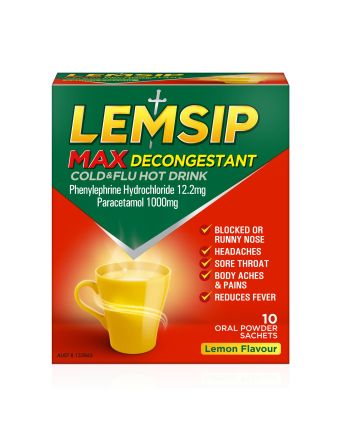Lemsip Max Decongestant Cold and Flu Hot Drink Lemon 10 Pack