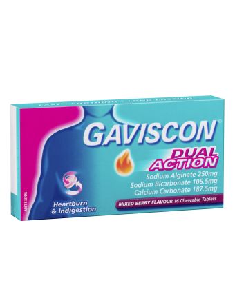 Gaviscon Dual Action Heartburn & Indigestion Relief Mixed Berry 16 Chewable Tablets