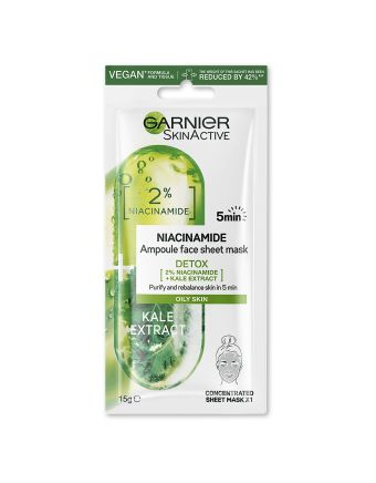 Garnier Niacinamide Detox Ampoule Face Sheet Mask Kale Extract 15g