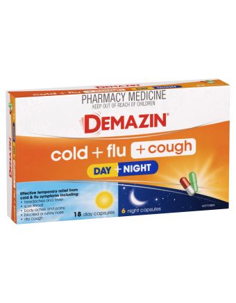 Demazin Cold & Flu + Cough Day + Night 24 Capsules