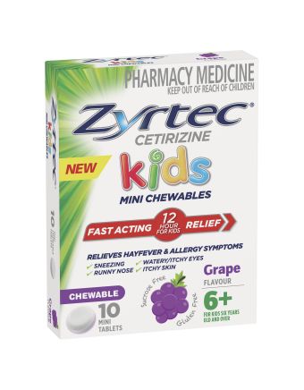 Zyrtec Kids Allergy & Hayfever Chewable Tablets Grape 10 Pack