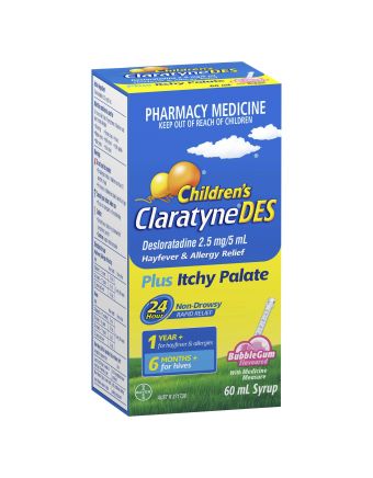 Claratyne Children's DES Hayfever & Allergy Relief Bubblegum Flavour Syrup 60ml