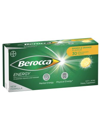 Berocca Energy Mango & Orange Effervescent Tablets 30 Pack