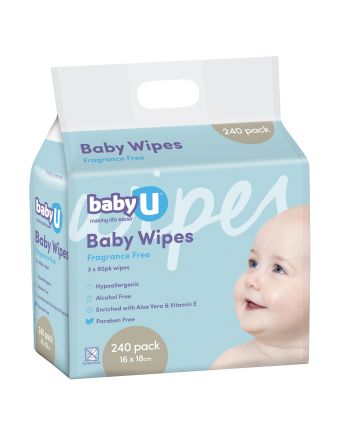 Baby U Baby Wipes Fragrance Free 240 Pack