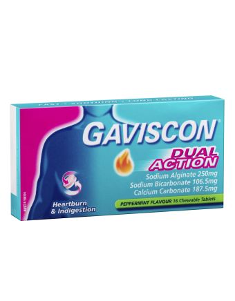 Gaviscon Dual Action Heartburn & Indigestion Relief Peppermint 16 Chewable Tablets