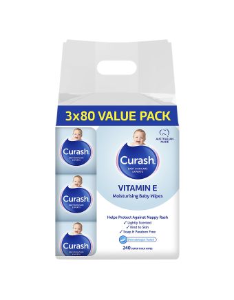 Curash Babycare Vitamin E Baby Wipes 3 x 80 Pack