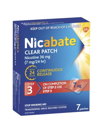 Nicabate Clear Patch Stop Smoking Transdermal Nicotine Patch 7mg 7 Pack