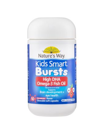 Nature's Way Kids Smart Bursts High DHA Omega 3 Fish Oil 50 Flavoured Chewable Capsules