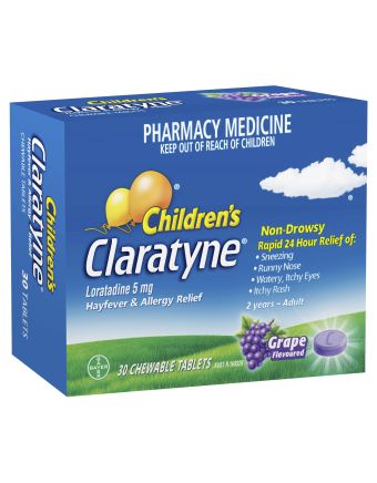Claratyne Children's Allergy & Hayfever Relief Antihistamine Grape Flavour Chewable Tablets 30 Pack 