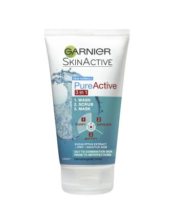 Garnier Pure Active 3 in 1 Wash, Scrub & Mask 150mL