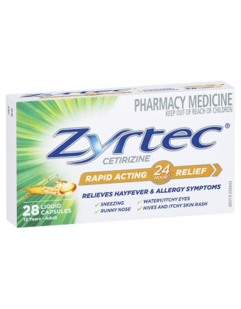 Zyrtec Rapid Acting Relief Hayfever & Allergy Liquid Capsules 28 Pack