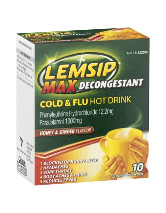Lemsip Max Decongestant Cold and Flu Hot Drink Honey and Ginger 10 Pack