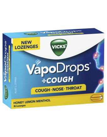 Vicks VapoDrops +Cough Honey Lemon Menthol 36 Lozenges