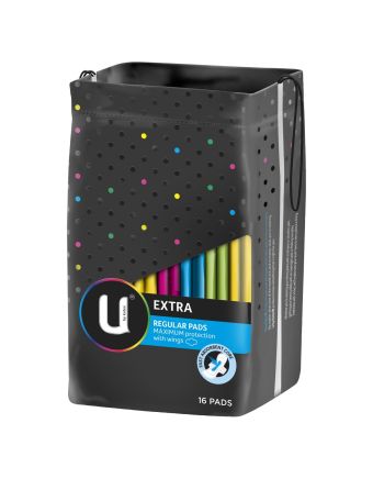 U By Kotex Regular Extra Pads With Wings 16 Pack
