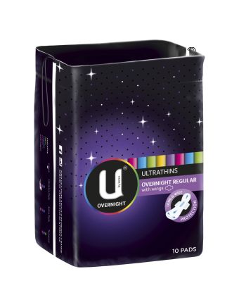 U By Kotex Overnight Ultrathins Pads Regular 10 Pack