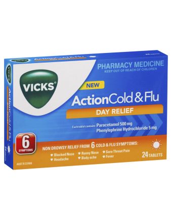 Vicks Action Cold & Flu Tablets Day Relief 24 Pack