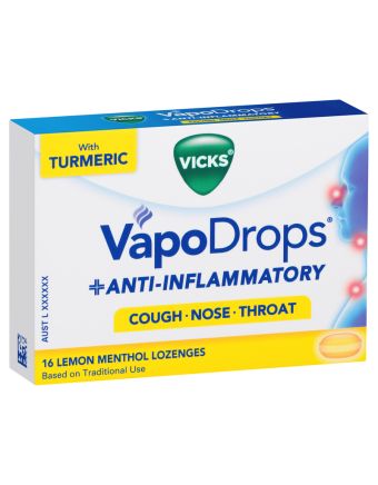 Vicks VapoDrops + Anti-Inflammatory Lemon Menthol 16 Lozenges