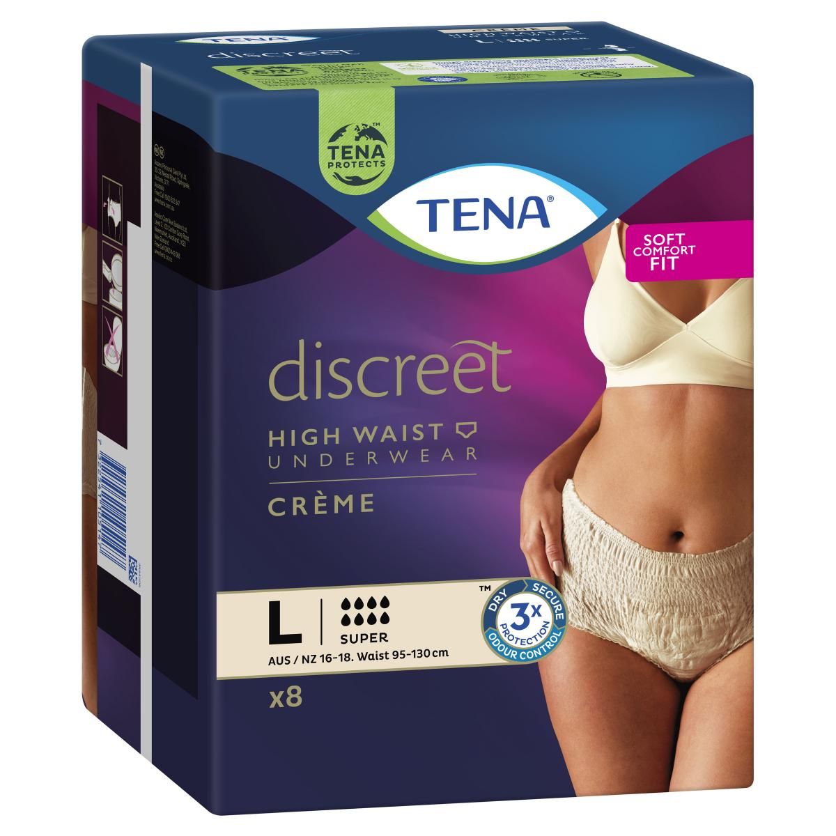TENA Discreet High Waist Underwear Creme Super Large 8 Pack - Direct  Chemist Outlet