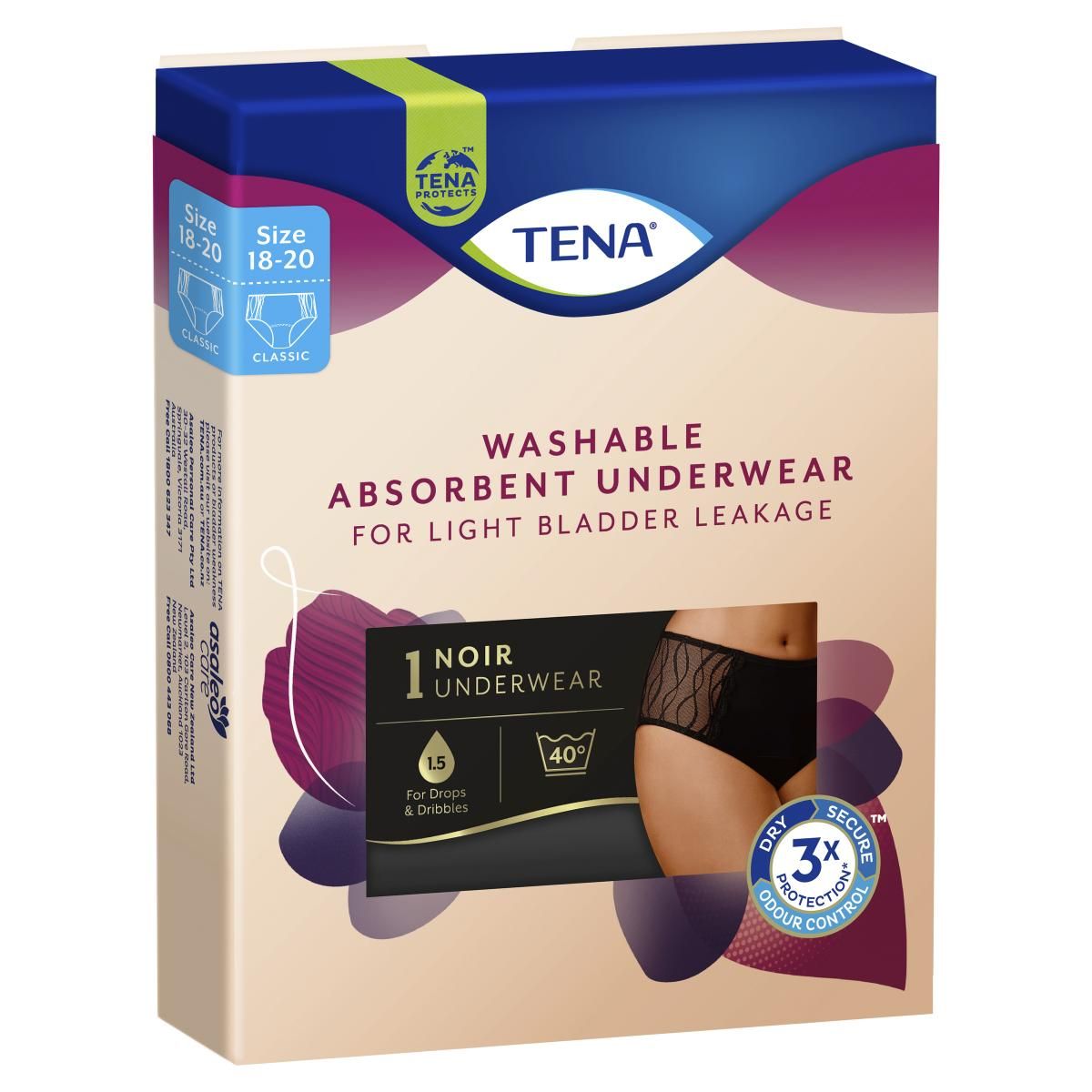 TENA Women's Washable Absorbent Underwear Classic Black Size 18-20 (XL) 1  Pack - Direct Chemist Outlet