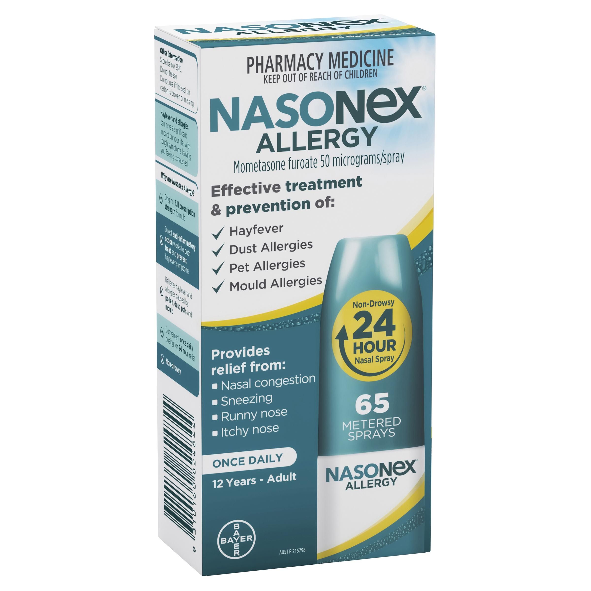 Nasonex 24HR Allergy Nasal Spray, Non-Drowsy, Scent-Free Mist, 60 Spray  Count 