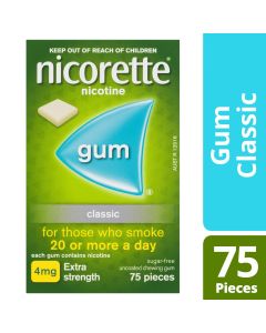 Nicorette Gum Classic Extra Strength 4mg 75 Pieces