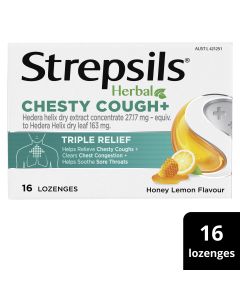 Strepsils Herbal Chesty Cough Honey Lemon Flavour 16 Lozenges