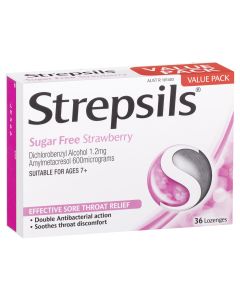 Strepsils Sugar Free Strawberry 36 Lozenges