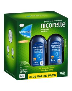 Nicorette Quit Smoking Regular Strength Nicotine Lozenge Fruitdrops 8 x 20 Pack