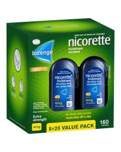 Nicorette Quit Smoking Extra Strength Nicotine Lozenge Fruitdrops 8 x 20 Pack