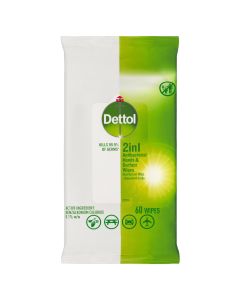 Dettol 2in1 Hands & Surface Anti-Bacterial Wipes 60 Pack