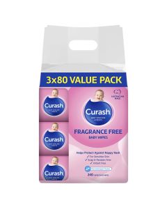 Curash Wipes Fragrance Free 3X80 Pack