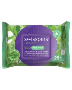 Swisspers Eco Aloe Vera Biodegradable Facial Wipes 25 Pack
