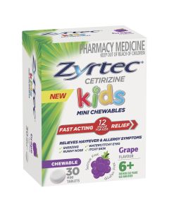 Zyrtec Kids Allergy & Hayfever Chewable Tablets Grape 30 Pack