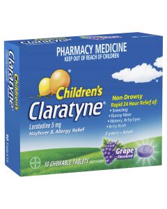 Claratyne Children's Allergy & Hayfever Relief Antihistamine Grape Flavour Chewable Tablets 10 Pack
