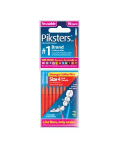 Piksters Interdental Brush Size 4 Red 10 Pack 
