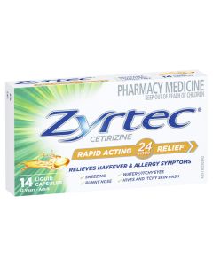 Zyrtec Rapid Acting Relief Hayfever & Allergy Liquid Capsules 14 Pack