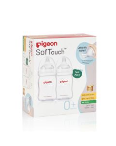 Pigeon SofTouch Peristaltic Plus Wide Neck Bottle PP Twin Pack 160mL